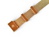 an image of a watch strap with a gold buckle on a white background