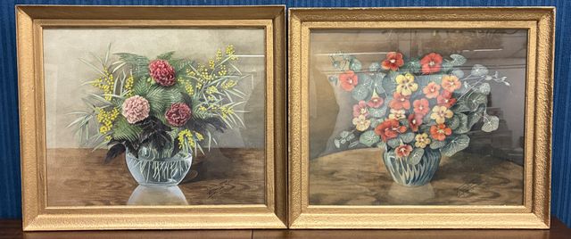 Louis REGRAFFE ?. En Pendant : « Bouquet ». Gouaches sur papier. 
