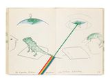 un livre ouvert sur lequel sont dessinés un lézard et un arc-en-ciel