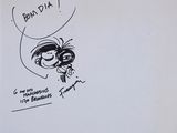 dessin humoristique représentant une femme tenant un ballon sur lequel est écrit « Mauvaise journée »