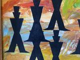 a painting of a group of black candles on a table