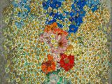 peinture d'une peinture d'un vase de fleurs sur une table