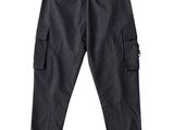 a picture of a pair of black cargo pants on a white background