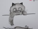 dessin représentant un chat et une souris sur une feuille de papier