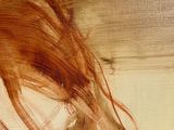 an oil painting of a woman with long brown hair on a brown background