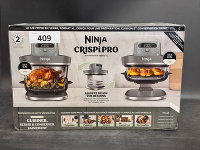 packaging of the ninja crisppro air fryer is shown in the box