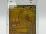 a close up of a pokemon card in a plastic case