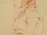 dessin représentant une femme de profil, la tête tournée vers la gauche