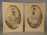 deux photos encadrées représentant une femme en robe de bal et un homme en tutu