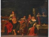 an image of a painting of a group of people sitting around a table