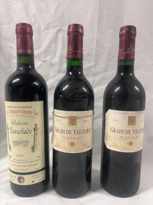 three bottles of wine are lined up on a table