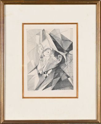a black and white drawing of a man in a hat