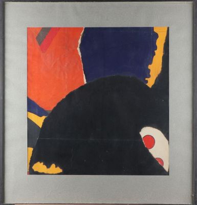 une image représentant un tableau d'un chat noir avec un point rouge sur le museau