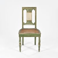 Suite de six chaises à dos plat en bois laqué vert souligné … (photo 2)