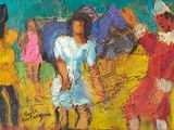un tableau représentant un groupe d'enfants en train de jouer ensemble
