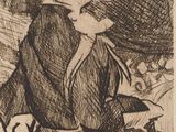 an image of a drawing of a man on a motorcycle with a dog