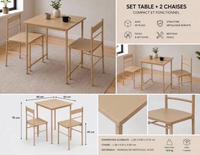 a table and two chairs with a plant on top of it