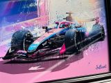 une image représentant une voiture de course peinte sur un fond rose