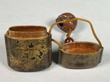 pair of antique japanese wooden boxes with handles and handles