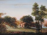 painting of a painting of a couple in a park by a river