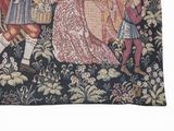 a tapestry with a picture of a man and a woman on it
