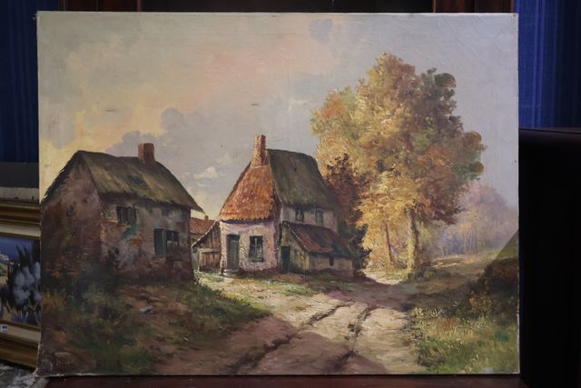 V. DIREL ( ?) « la vieille ferme ». Huile sur toile. Signé en bas...