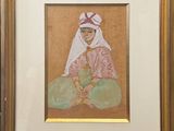 an image of a painting of a woman in a white headdress