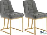 paire de chaises de salle à manger en velours gris aux pieds dorés