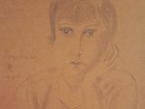 drawing of a woman with her hand on her face