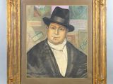 tableau représentant un homme portant un chapeau noir et un manteau noir