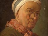 portrait of an old woman with glasses and a turban