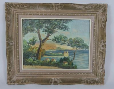 École française XX° "Paysage de bord de mer" Huile sur toile…