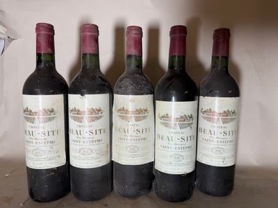 six bottles of wine are lined up in a row on a shelf