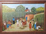 painting of a group of people on a dirt road with a horse