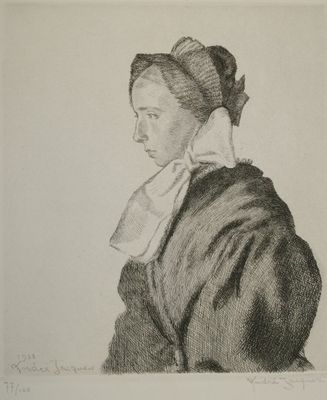 dessin représentant une femme portant un foulard sur la tête