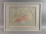 tableau représentant une méduse rose dans un cadre blanc sur fond gris