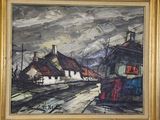 une photo d'un tableau représentant un train sur les rails