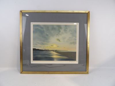 une image représentant un tableau représentant un coucher de soleil sur la plage
