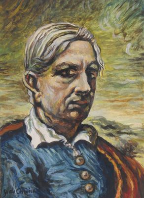 une image représentant un tableau d'un homme vêtu d'une veste bleue