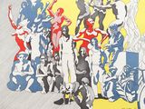 illustration of a group of men and women standing in front of a yellow background