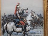 a picture of a painting of a man on a horse