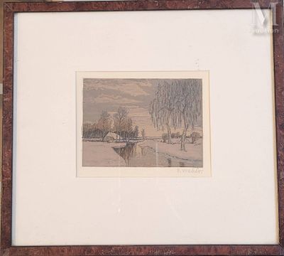 Ecole du XX ème Paysage Lithographie sur papier Signée "E.WE…
