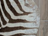 a zebra rug on the floor in a room
