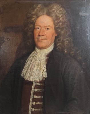 portrait d'un homme vêtu d'un manteau marron et d'une chemise blanche