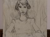 drawing of a woman sitting in a chair with her hand on her lap