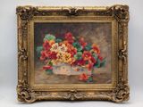 an image of a painting of flowers in a vase on a table