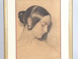 portrait of a woman with her eyes closed in a gold frame