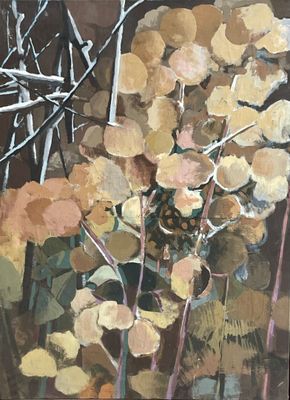une peinture à l'huile représentant un bouquet de fleurs jaunes dans un vase