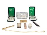 many items that are in a case on a white surface