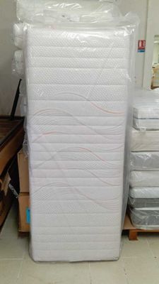 une pile de matelas posée sur une palette dans un entrepôt